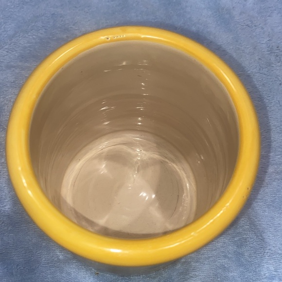 Lamas Pottery Utensil Holder Crock Hand Made Italy 6x5.5” Yellow w/ Blue Flowers - Picture 9 of 9